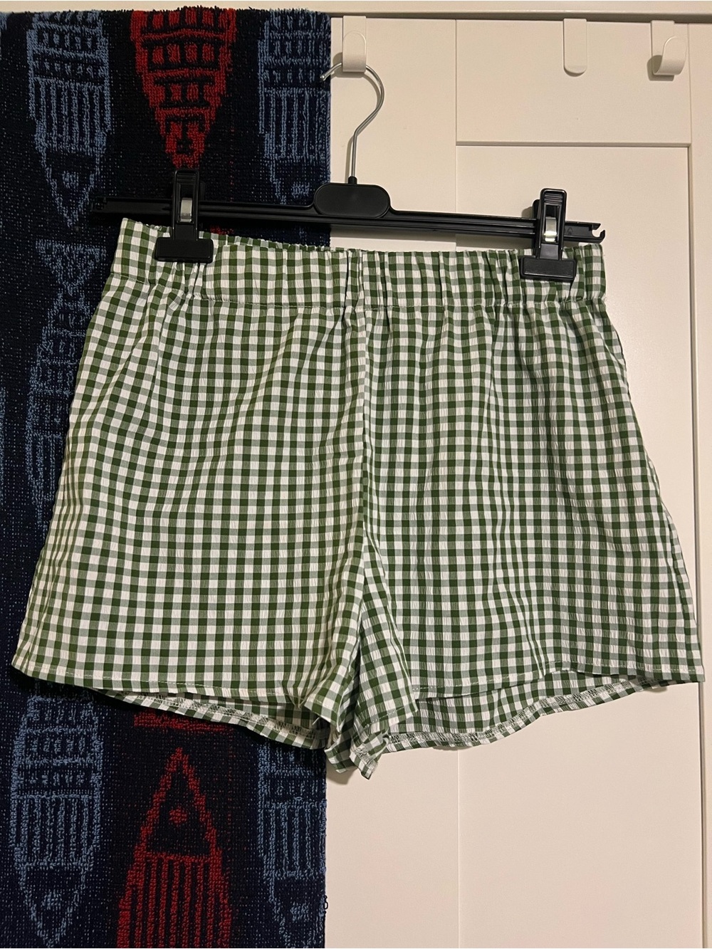Green Gingham Women's Shorts - Elastic Waist Casual Shorts
